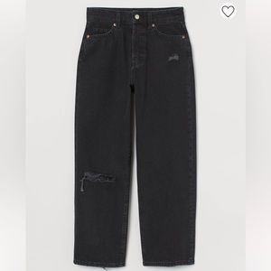 Straight High Waisted, High Ankle, Distressed Black Jeans